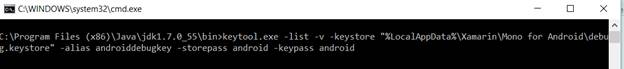 cmd in keystore generate Key Android Applications API Xamarin Generate Google For