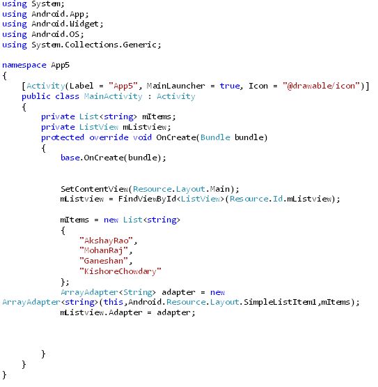 Getting Started with Xamarin Android And Creating List View