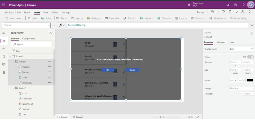 How to Add a Popup for DELETE a Record in Power Apps