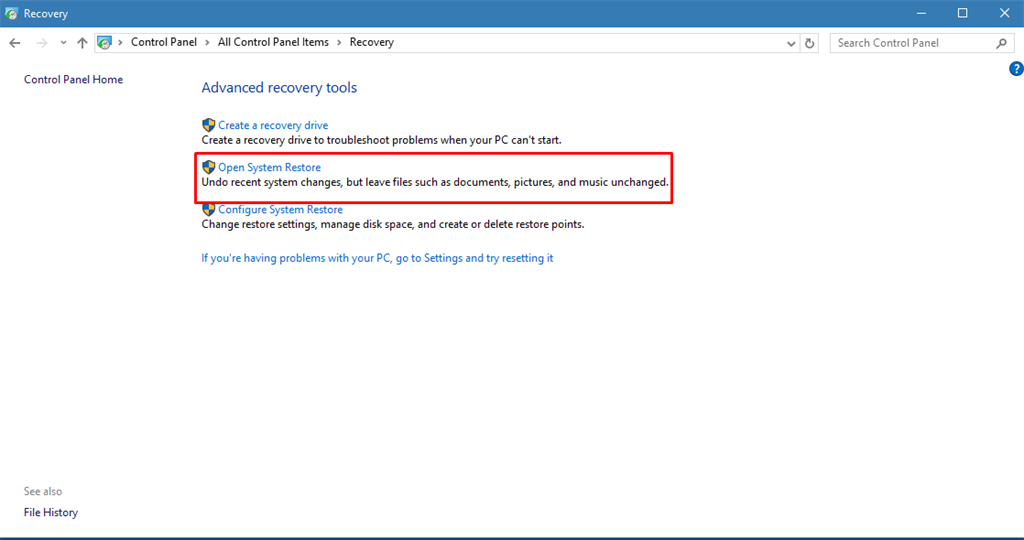 System Restore In Windows 10
