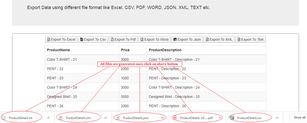 How To Export Data In EXCEL, PDF, CSV, Word, JSON, XML And Text File In MVC Application