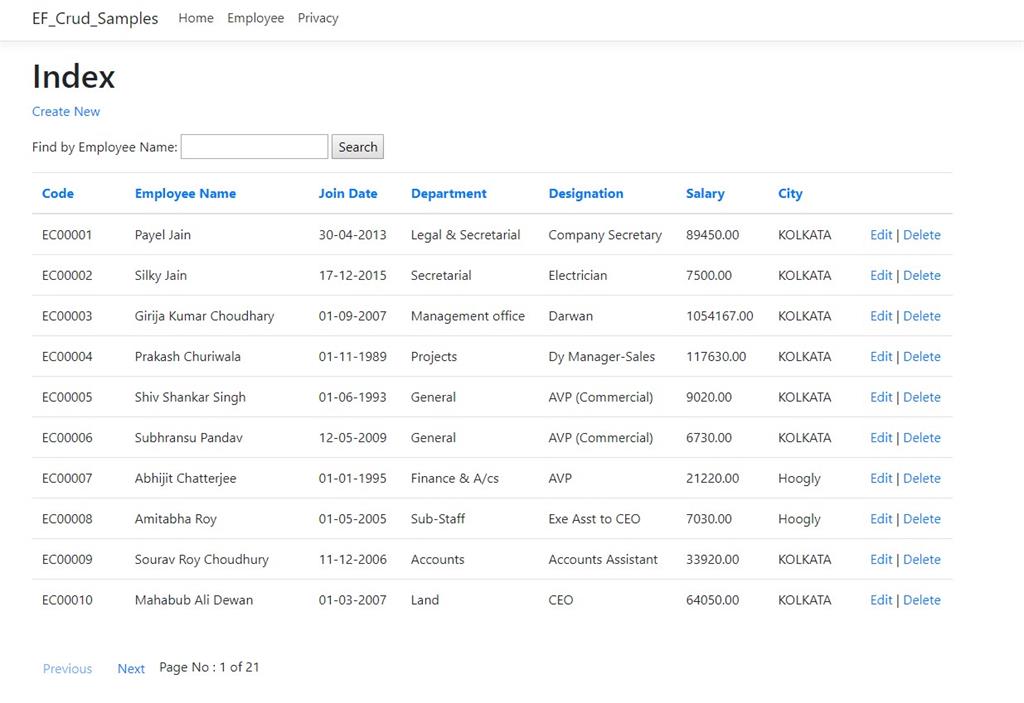 Implement CRUD Operations With Sorting, Searching And Paging Using EF Core In ASP.NET Core