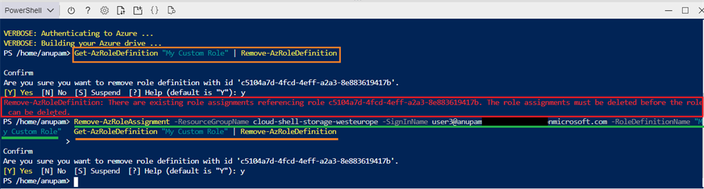 how to remove role assignment in azure powershell