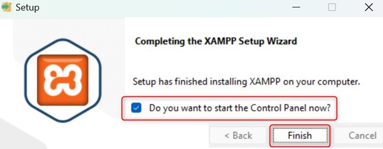 Completing the XAMPP setup wizard-