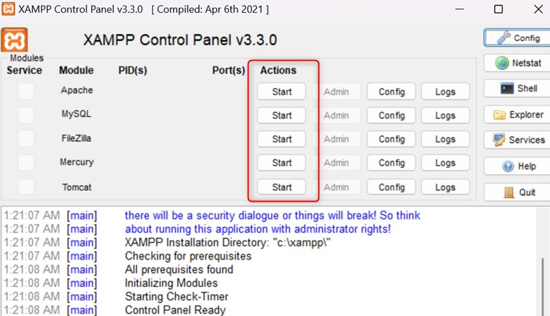 XAMPP Control Panel V-