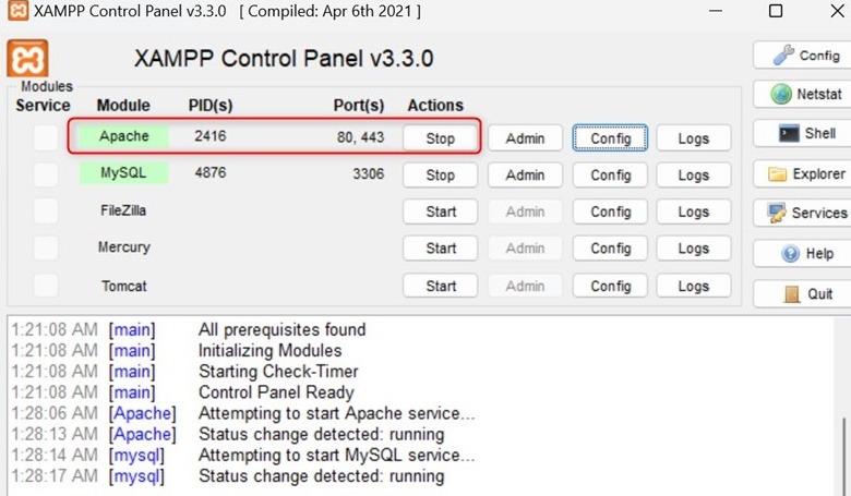 XAMPP Control Panel v3-