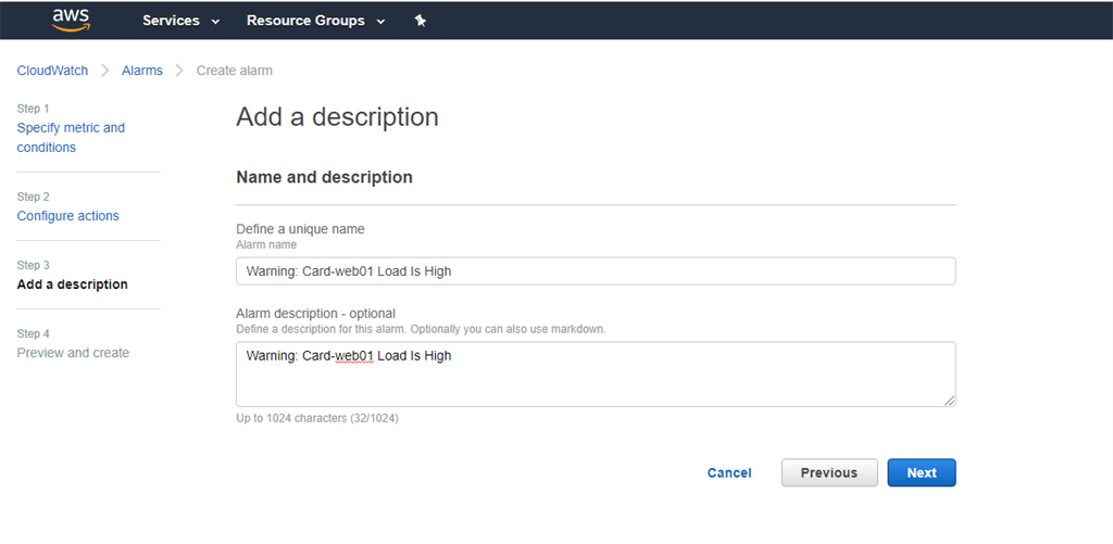 Setting up Alarm on EC2 Instance for CPU Utilization