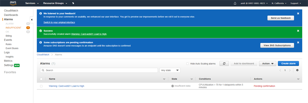 Setting up Alarm on EC2 Instance for CPU Utilization