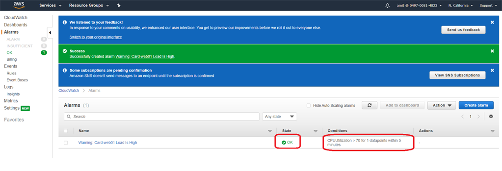 Setting up Alarm on EC2 Instance for CPU Utilization