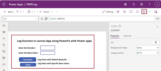 Log function from Power Fx using Power Apps