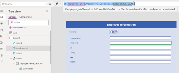 Make a Field Focus and Required Dynamically in PowerApps