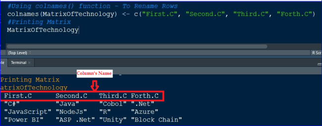 Matrix In R Naming Column Using colnames Function And