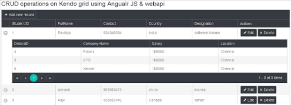 Nested Kendo Grid Using Angular