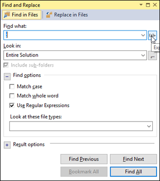 Visual Studio Regular Expression