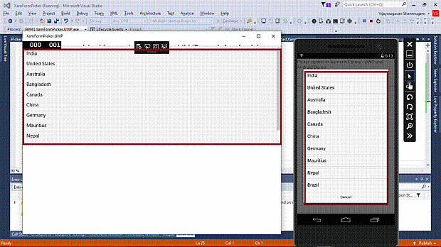 Picker Control In Xamarin.Forms Application For Android And UWP