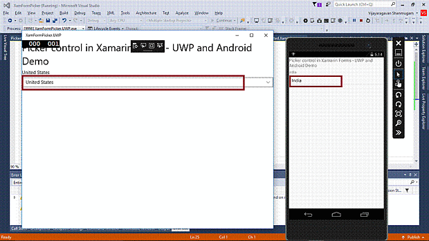 Picker Control In Xamarin.Forms Application For Android And UWP