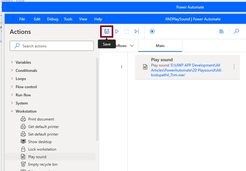 Playsound action in Desktop flow using Microsoft Power Automate