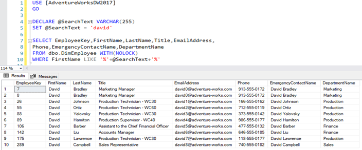 Search Functionality in SQL Server