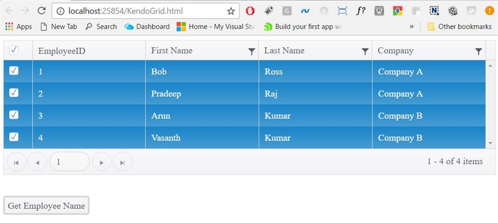 The Select All Check Box Header Template In Kendo Grid Using ASP