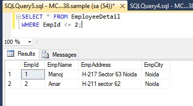 sql less than or equal to