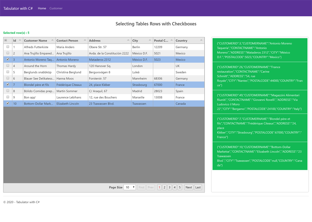 Selecting Table Rows with Checkboxes