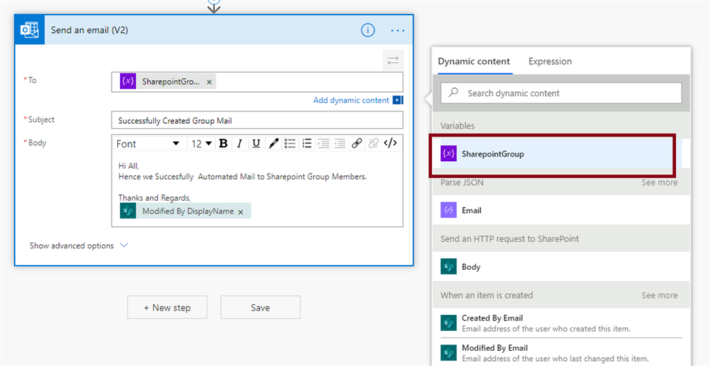 Send Mail To SharePoint Group Members Using Power Automate