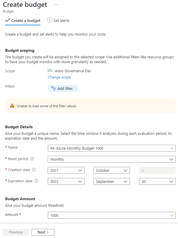 Setup Budget In Microsoft Azure