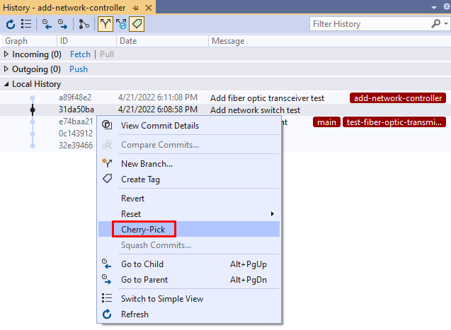 Browse repos, compare branches & commits - Visual Studio (Windows