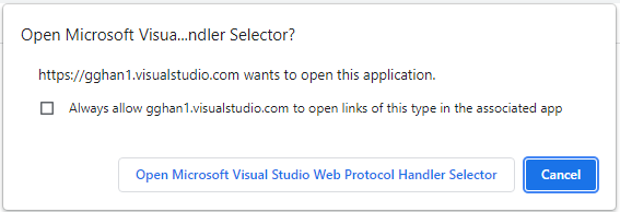 open microsoft visual studio web protocol handler selector