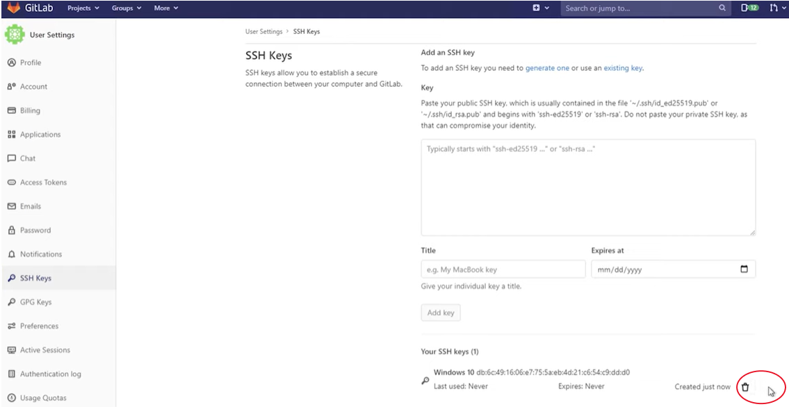 Source Control (7-2), Setup SSH Key For GitLab