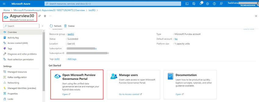 Steps for Creating a Microsoft Purview Governance Account