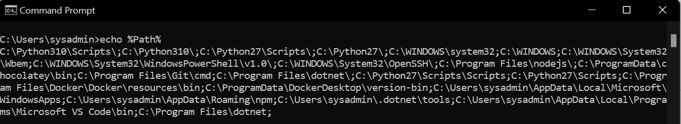 To check the Path environment variable I will use 