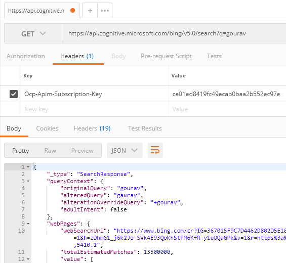 Understanding Bing Search API In Azure