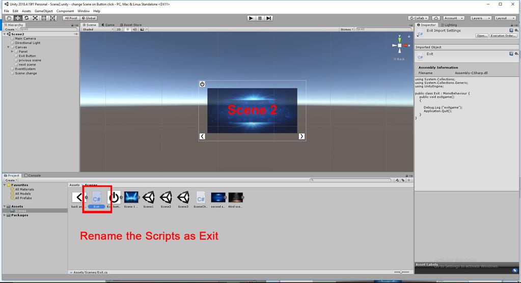 Change Scene On Button Click Using C# Scripts In Unity