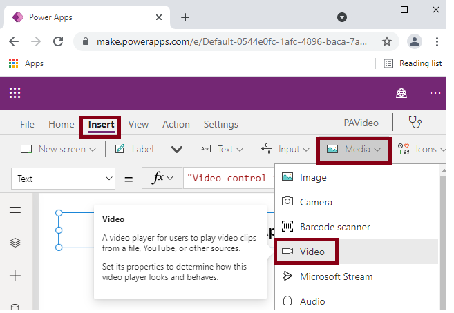 Video Control In Power Apps