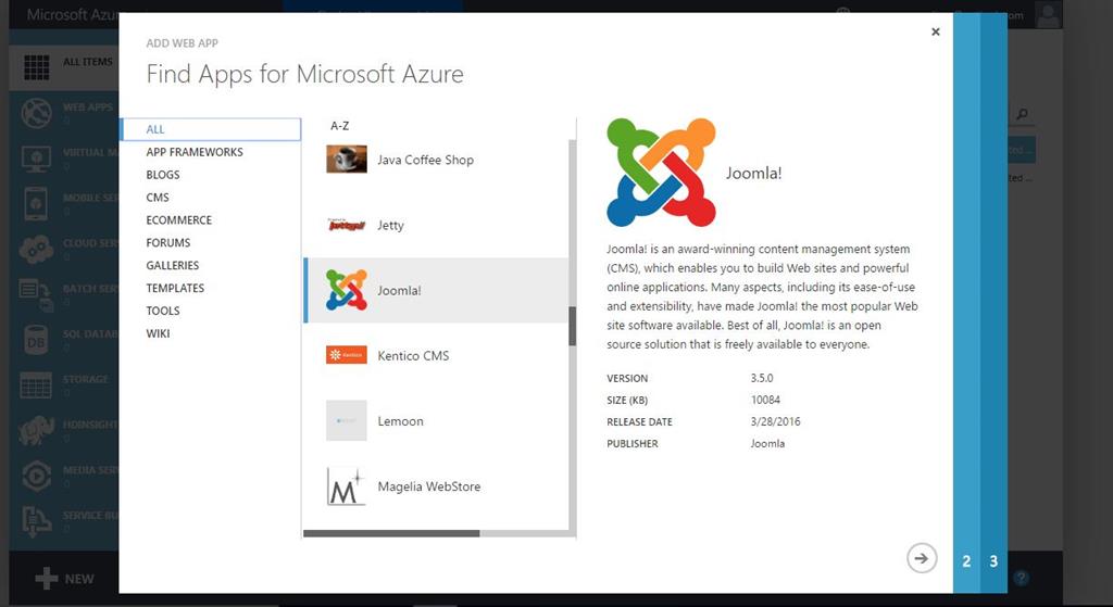 Web App In Azure Using Joomla