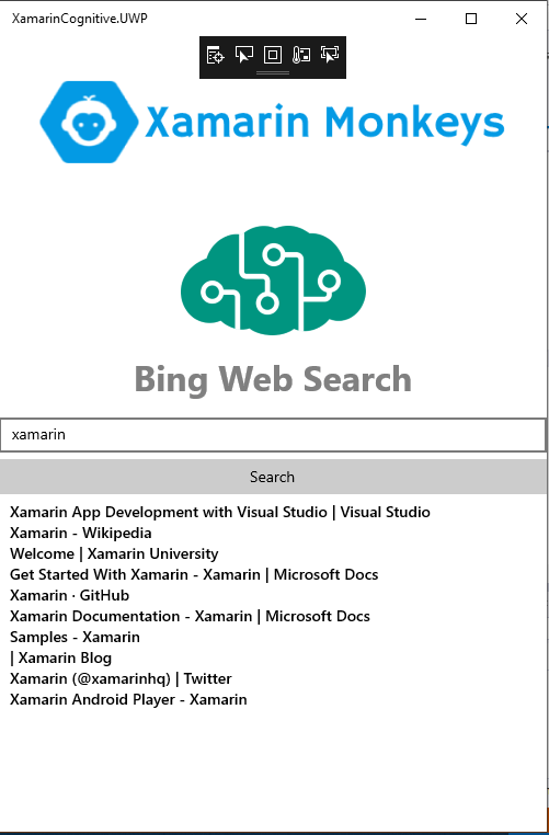 Xamarin.Forms - Bing Web Search Using Cognitive Service